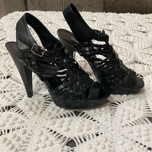 Mission Black Strappy Open Toe Heels Size 7.5